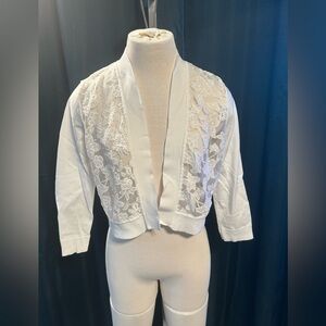 Calvin Klein Woman Cropped Knit See Through Cardigan M White Laced-front [K-5]